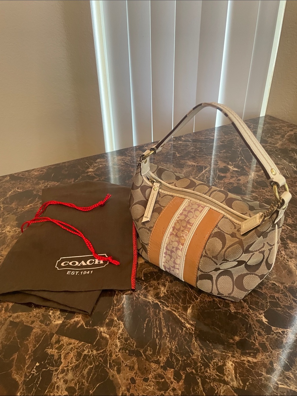 Coach Brown Signature Canvas Shoulder bag with original dust bag.